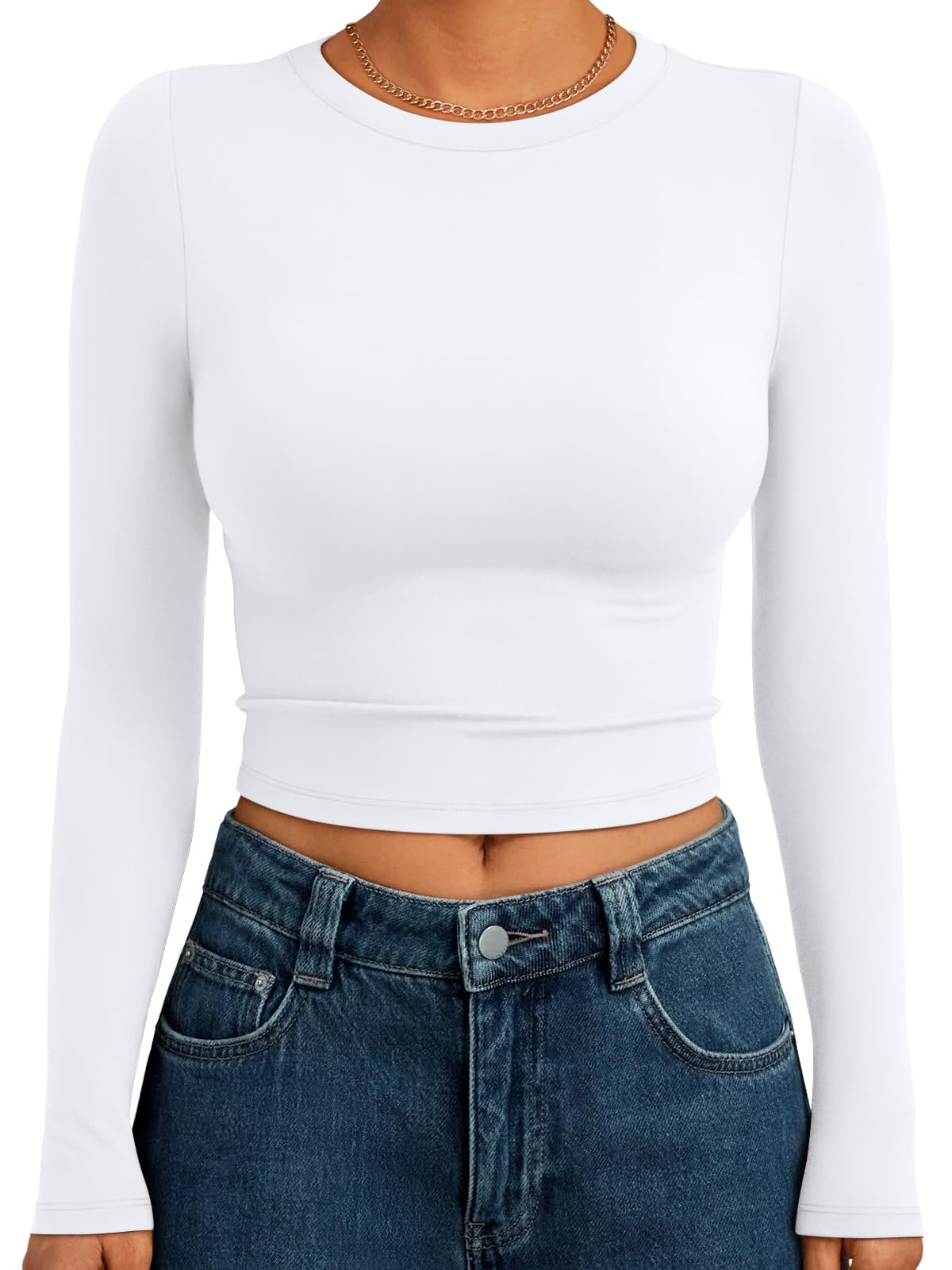 Trendy Queen Womens Long Sleeve Crop Tops Basic Slim Fitted Shirts Fashion 2025 Going Out Y2k Tops Teen Girl Clothes