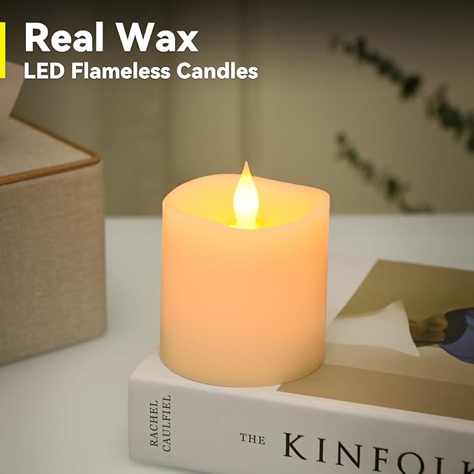 600H Flameless Pillar Candles with Remote & Timer - 3x3 Battery Operated Realistic Flickering LED, Smokeless Safe Drip-Free for Indoor Outdoor Home Wedding Decor (Ivory, 1-Pack)