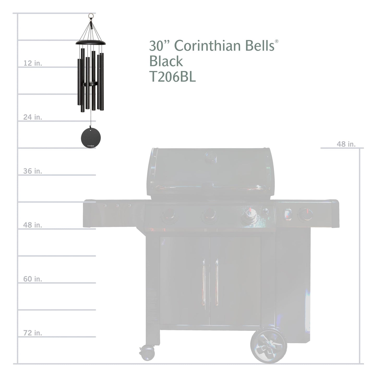 Corinthian Bells 30 Inch Black Wind Chimes for Outside, Modern Metal Outdoor Wind Chime for Patio Decor, Made in USA