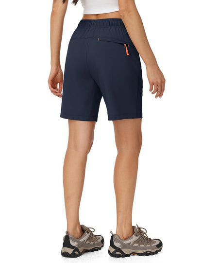 Rdruko Women's Hiking Shorts 8" Quick Dry Lightweight Water Resistant Outdoor Travel Shorts with Pockets, Navy Blue, L