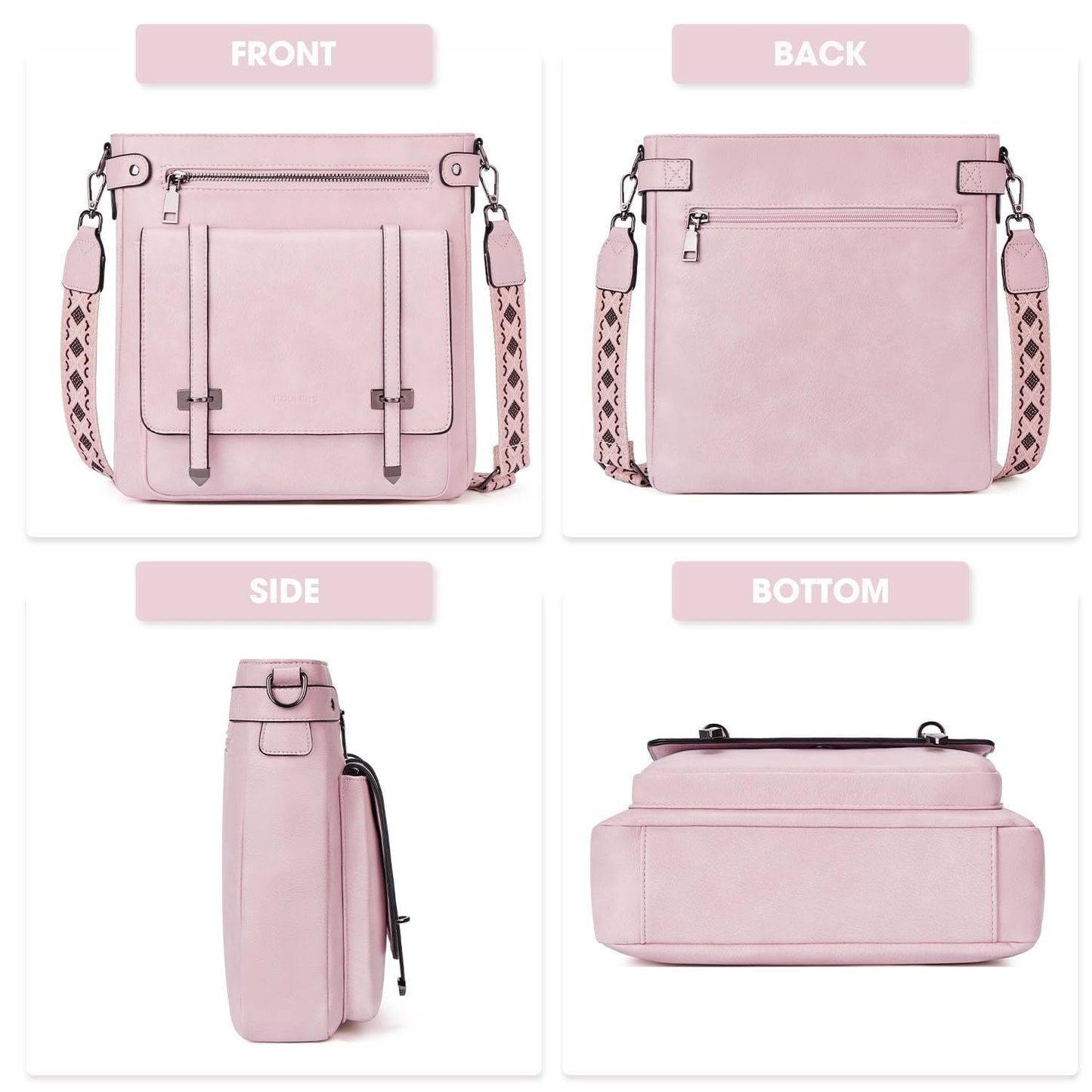 Roulens Crossbody Bags for Women,Multi Pocket Crossbody Purses Vegan Leather Shoulder Handbags Travel Purse Adjustable Strap
