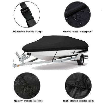 Heavy Duty Waterproof Boat Cover, PU Marine Grade Polyester Boats Covering, UV Resistant Bass Boat Cover, Fits V-Hull Tri-Hull Fish&SkiBoat, Runabout (17'-19', Beam Width up to 96")