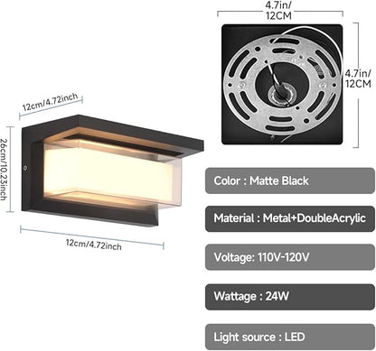 Exterior Wall Lighting,15%-100% Dimmable Indoor Wall Light Fixtures,3000K/4000K/6500K Adjustable,24W Outdoor Porch Light,Waterproof Outdoor Modern Wall Sconce Lights,2160LM Indoor Wall Sconce 4 Pack