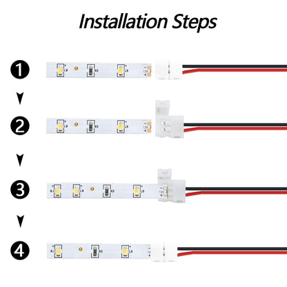 LightingWill 10pcs/Pack Strip to Strip with Wire Solderless Snap Down 2Pin Conductor LED Strip Connector for 8mm Wide 3528 2835 Single Color Flex LED Strips