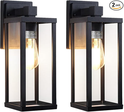 LITFIT Matte Black Outdoor Light Fixtures Wall Mount, Waterproof Rustproof Porch Lights, 14 Inch Outside Wall Lanterns for Patio, Front Door, Garage, Backyard, 2-Pack, Bulbs Not Included