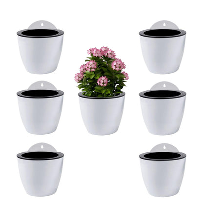 ShoppeWatch Self Watering Wall Planters for Indoor Plants 7 Pack Large 7 Inch with Hooks | Outdoor Railing Planters | Wall Pots for Plants | Wall Hanging Planters | White Wall Mounted Planters PL35