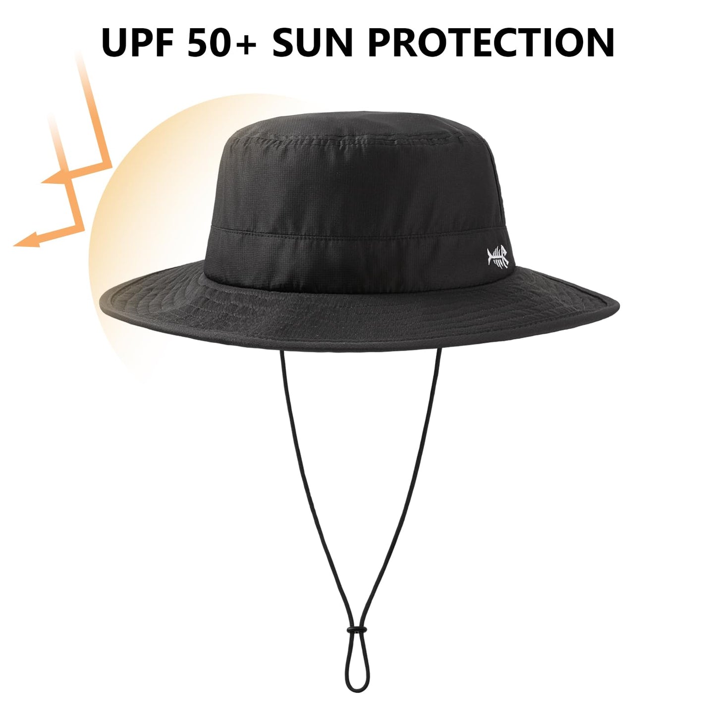 BASSDASH UPF 50+ Water-Resistant Fishing Bucket Hat with Laser Perforated Mesh Adjustable for Men Women Outdoor Hiking Black
