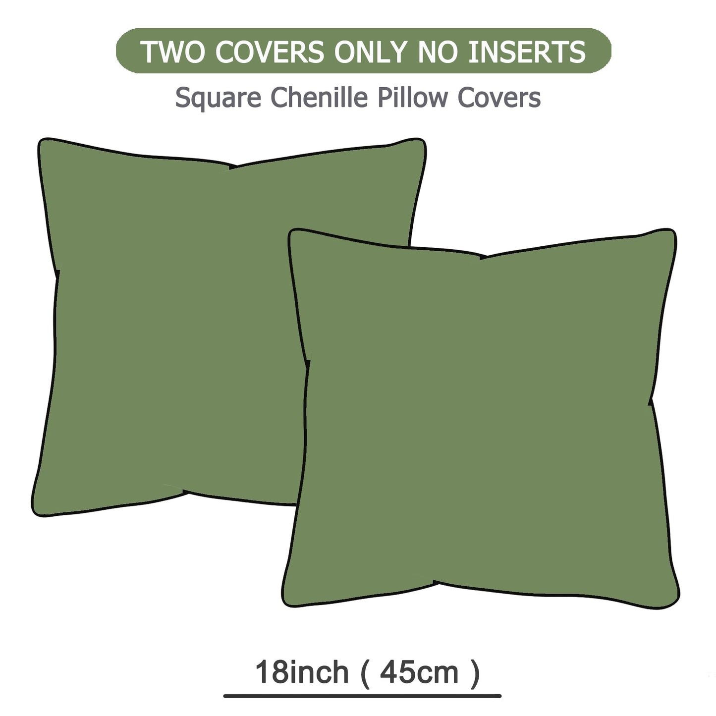 GAWAMAY Set of 2 Soft Textured Chenille Throw Pillow Covers 18x18 Inch (45x45 CM), Decorative Pillowcases Cushion Covers for Farmhouse Home Decor, Couch Living Room Sofa Bedroom Chair, Sage Green