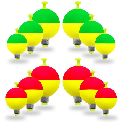 FISHCORNER 12 Pcs Fishing Bobbers Floats,Snap-on Fishing Bobber Ball Shape Fishing Float Corks Weighted Bobbers for Fishing Crappie Panfish Bluegill Trout