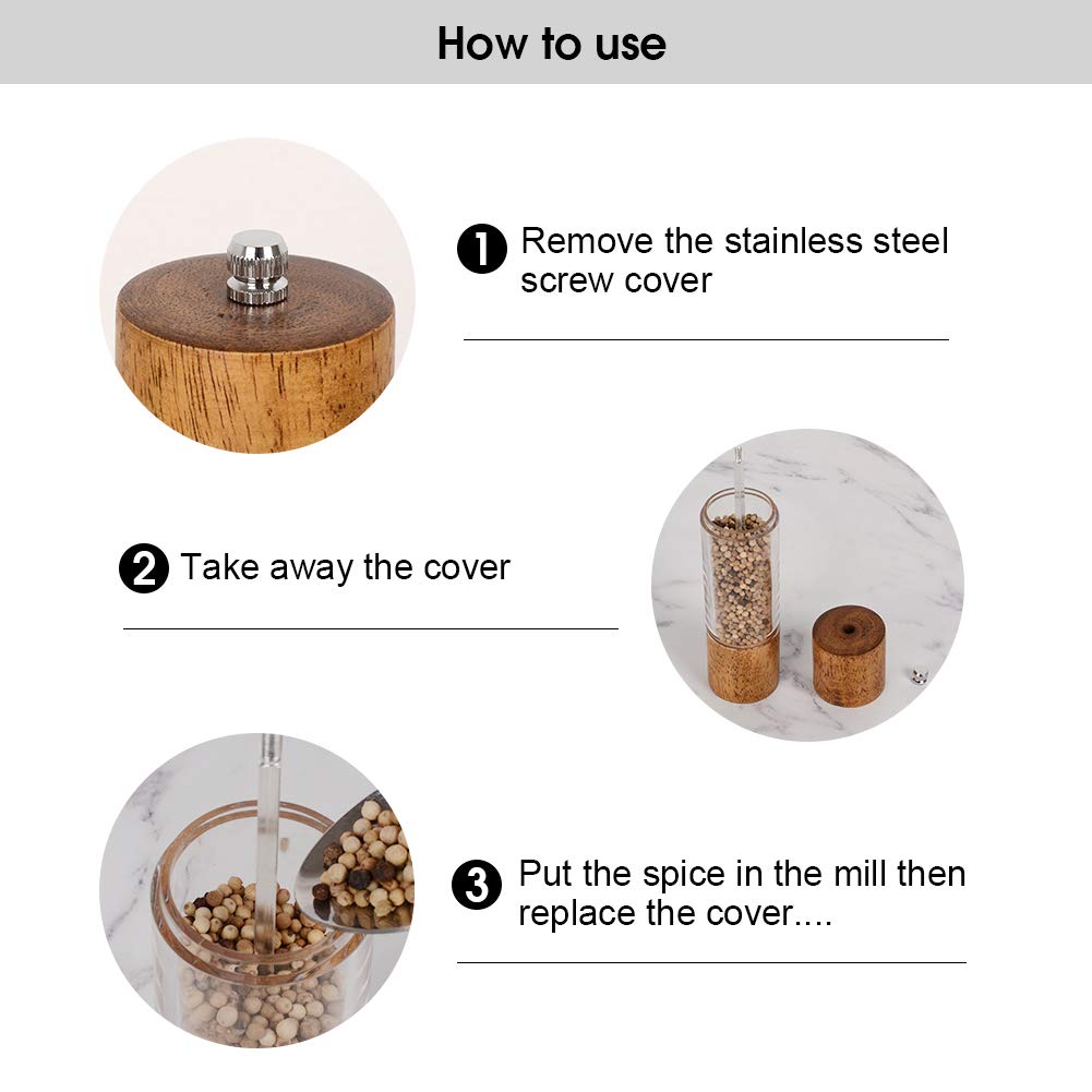 Premium Acrylic Salt and Pepper Grinder Set, Manual Salt and Pepper Mills- Wooden Shakers with Adjustable Ceramic Core-Salt Grinder and Pepper Mill -8 Inches-Pack of 2