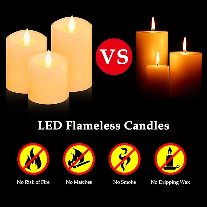 Realistic Flickering LED Flameless Candles with Timer - 3-Pack Battery-Powered Ivory Pillar Candles | Melt-Proof Plastic | Safe for Indoor/Outdoor Wedding, Birthday & Home Decor (3/4/5in Sizes)
