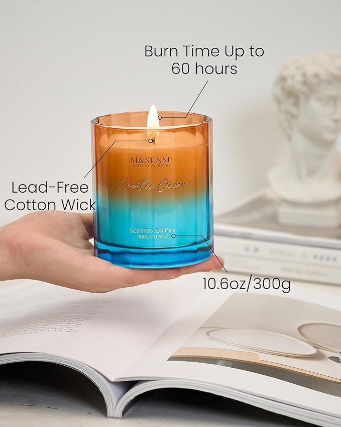 M&SENSE 10.6oz Natural Soy Wax 60-Hour Slow Burning Non Toxic Aromatherapy Candle for Home Decor & Bath Luxury Gifts, Summer Ocean