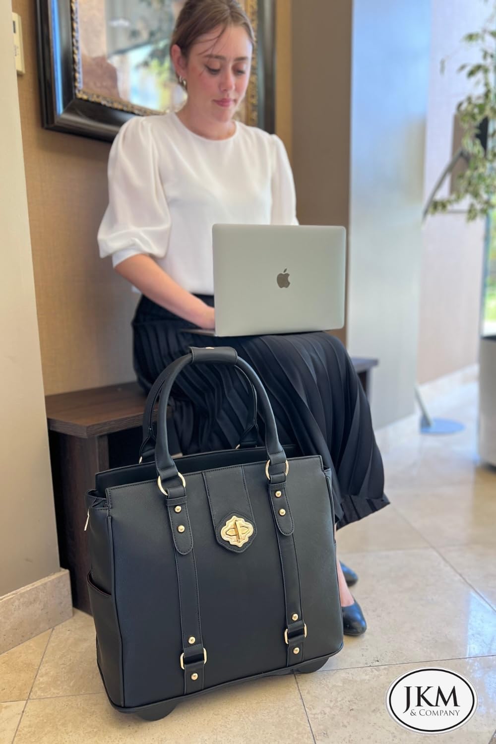 JKM & Company Executive Black Computer iPad, Laptop Tablet Rolling Tote Bag Briefcase Carryall Bag