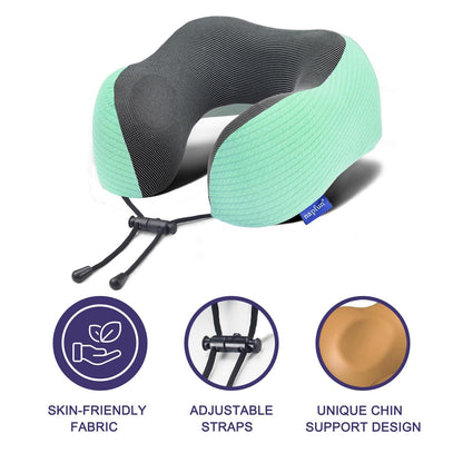 napfun Neck Pillow for Traveling, Upgraded Travel Neck Pillow for Airplane 100% Pure Memory Foam Travel Pillow for Flight Headrest Sleep, Portable Plane Accessories, Light Grey
