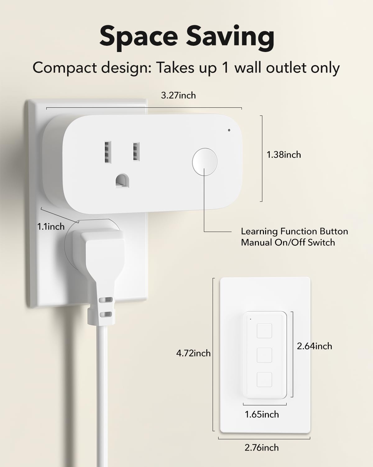 BN-LINK Mini Wireless Remote Control Outlet Switch Power Plug in for Household Appliances, Wireless Remote Light Switch, LED Light Bulbs, White (2 Remotes + 5 Outlets) 1250W/10A