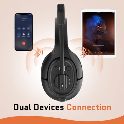 EKSA Noise Cancelling Trucker Bluetooth Headset with Microphone Wireless AI-Powered ENC Headphones, 99ft Long Range, 30H of Talk Time, All-Day Comfort On Ear Headsets Mute Button