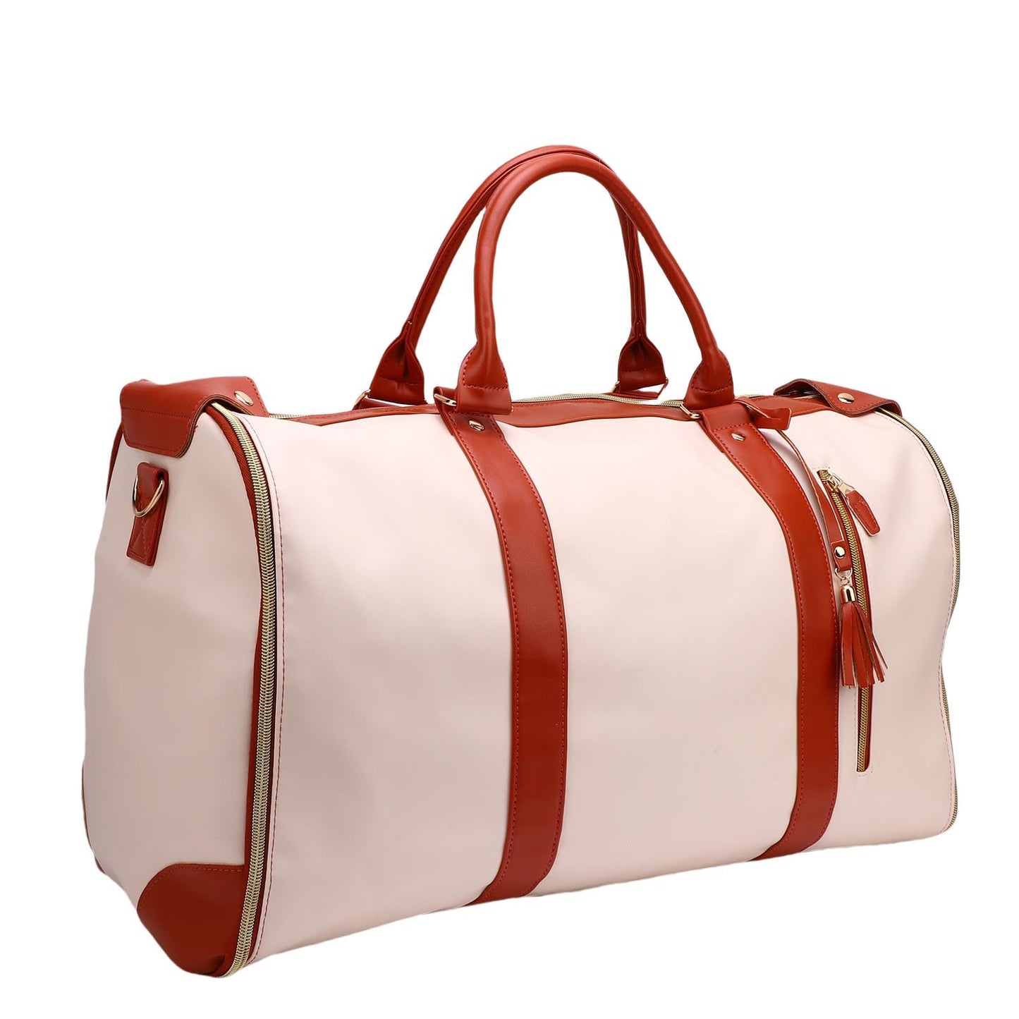 Fabater Travel Bag with Detachable Trolley, 40L Large Capacity water proof Rolling Garment Duffel Bag, with Leather Handle and Shock Absorbing Wheels, for Business Trip and Weekender (Beige)