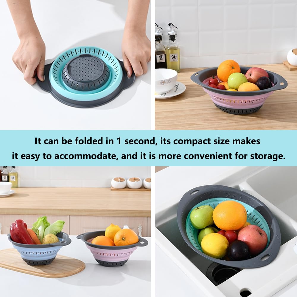 Collapsible Colander and Strainer,Silicone Strainer Colanders & Food Strainers,for Vegetable and Fruit, Kitchen Essentials (2, White, 1.3L+2.5L)