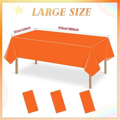 3 Packs Orenge Disposable Plastic Tablecloth 54 x 108 Inch Waterproof Tablecloths 6FT Rectangle Table Cover for Parties Birthday Hallowmas Autumn Theme Outdoor Picnic Family Dinner