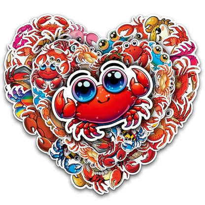 Crab Stickers 50 Pieces Vinyl Waterproof Decal for Laptop Water Bottle Phone Car Window Bike Motorcycle Guitar Stakeboard Scrapbook Crabs Sticker Gifts