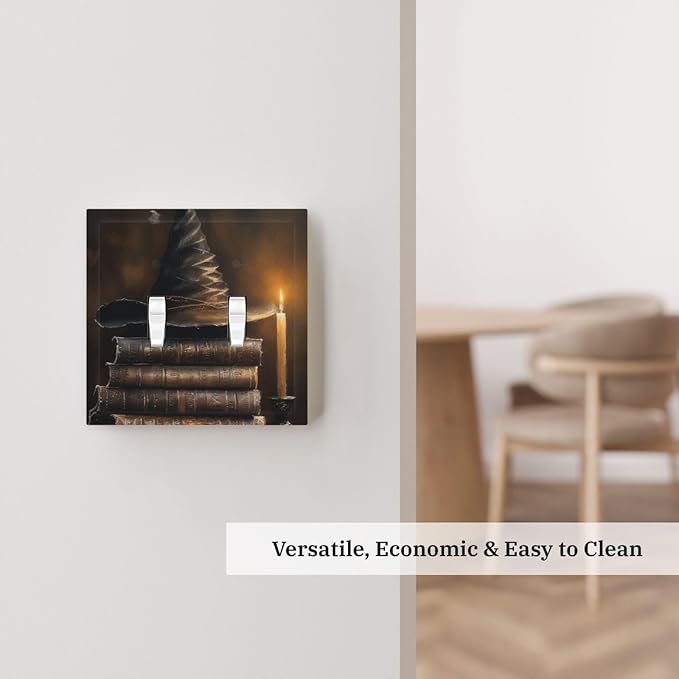 Decorative Art Light Switch Covers Wizard’s Hat & Spellbooks 2 Gang Double Toggle Wall Plate Decorative Switchcover Electrical Switchplate for Home Decor