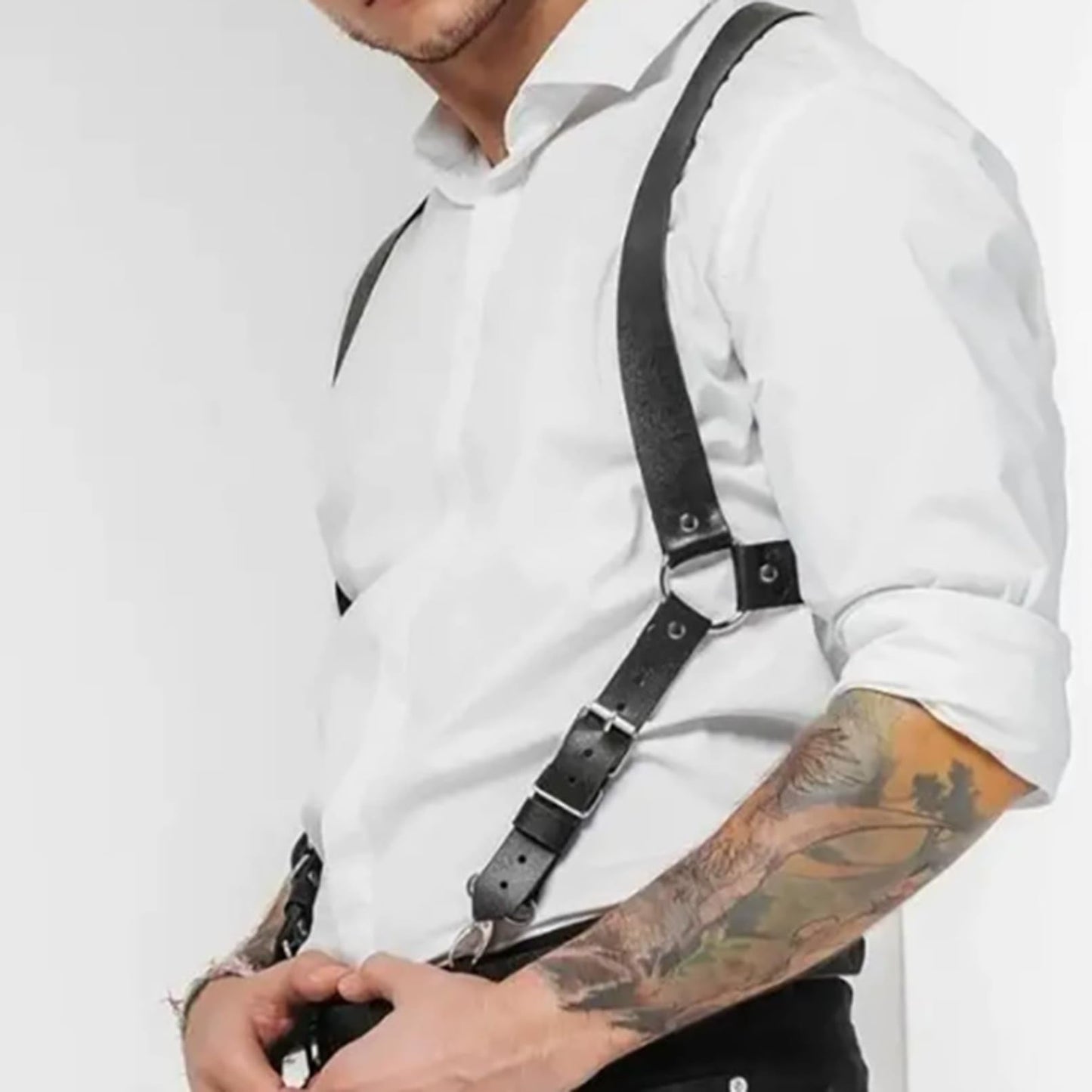 TWBQND Men's Sexy Leather Shoulder Belt Adjustable Punk Breastplate Chest Belt Stylish Waist Harness Tough Gay Behind Cross Body Straps Body Jewelry Costumes Dress Up for Party Club Bar