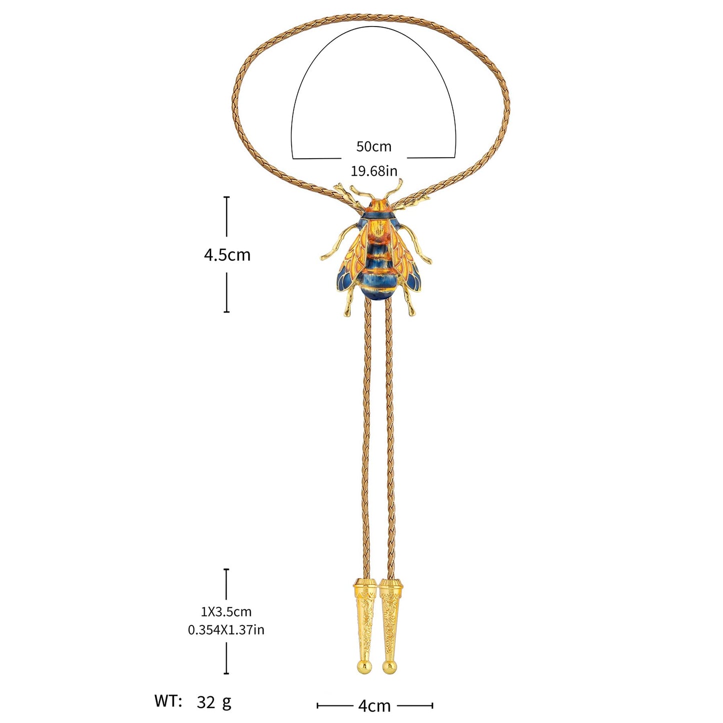 GelConnie Gold Bolo Tie 3D Bee Western Ties for Men Bolo Handmade Bumblebee Bolo Tie Western Cowboy Leather Necktie Adjustable