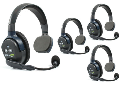 Eartec UL4S Ultralite Full Duplex Wireless Headset Communication for 4 Users - 4 Single Ear Headsets with SolidSignal Cleaning Wipes Bundle