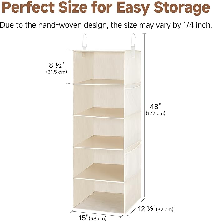 StorageWorks 5-Shelf Hanging Closet Organizers, Foldable Closet Storage
