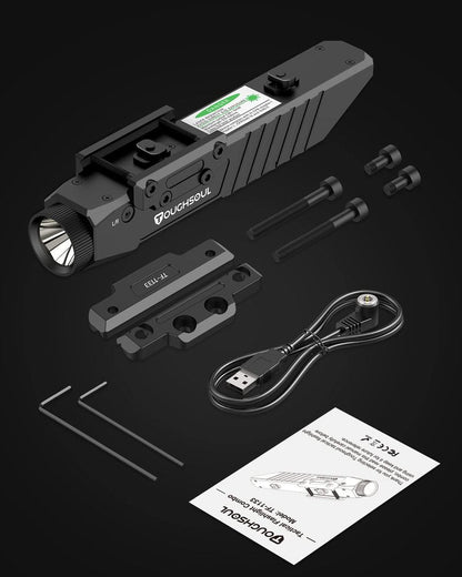 TOUGHSOUL Tactical Flashlight Green Laser Sight Combo, 1750 Lumen Picatinny Rail MLOK Mounted Rechargeable Rifle Flashlight (Green Laser)