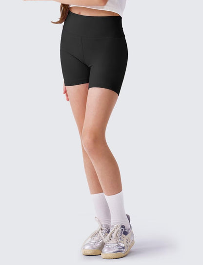 SKIDREAM 3 Pack Girls 4'' High Waisted Black Biker Shorts, Athletic Running Yoga Shorts for Kids Teen