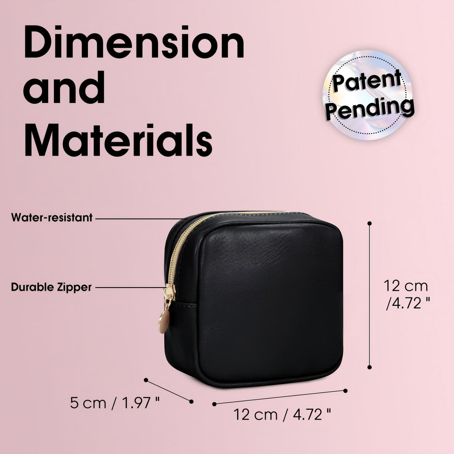 Wandering Nature Small Makeup Bag for Purse Mini Make up Pouch Cute Cosmetic Pouch for Women with Slip-in Pockets Eco Vegan Leather, Black