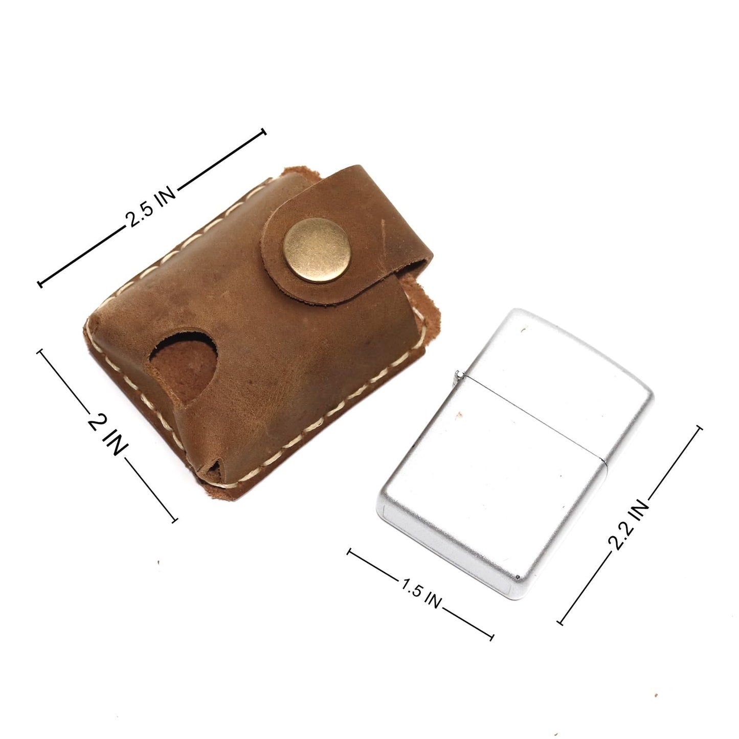 Yantahms Handmade Vintage Genuine Leather Lighter CaseHand-Stitched Lghter Shell Cover Lighter Holder Belt Case (Light Brown)