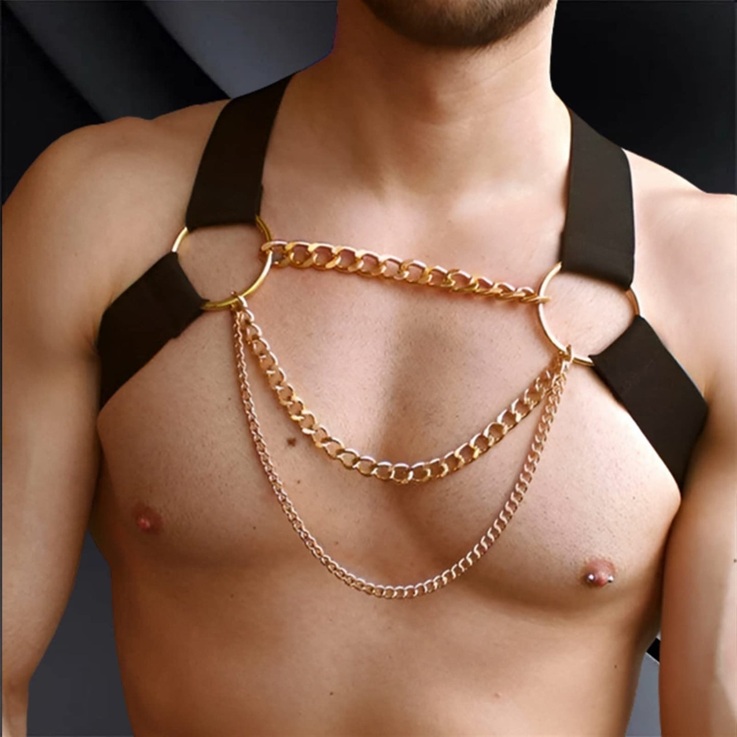Oligage Sexy Black PU Leather Sissy Lingerie Adjustable Harness Men Belts Bondage Body (Color : Black, Size : Adjustable)