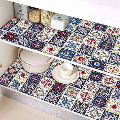 17.7" X118.1"Pattern Contact Paper Removable Peel and Stick Wallpaper Colorful Tile Self Adhesive Wallpaper Vinyl Waterproof Easy to Clean for Cabinets Countertop Kitchen Backsplash Shelf Drawer Liner