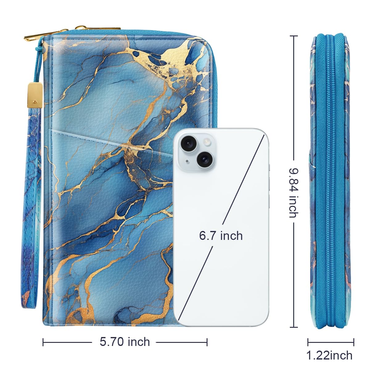 Simikol Family Passport Holder Wallet RFID Blocking Document Organizer PU Leather Mulit-purpose Travel Wallet Credit Cards Case for Women Men, Blue Marble