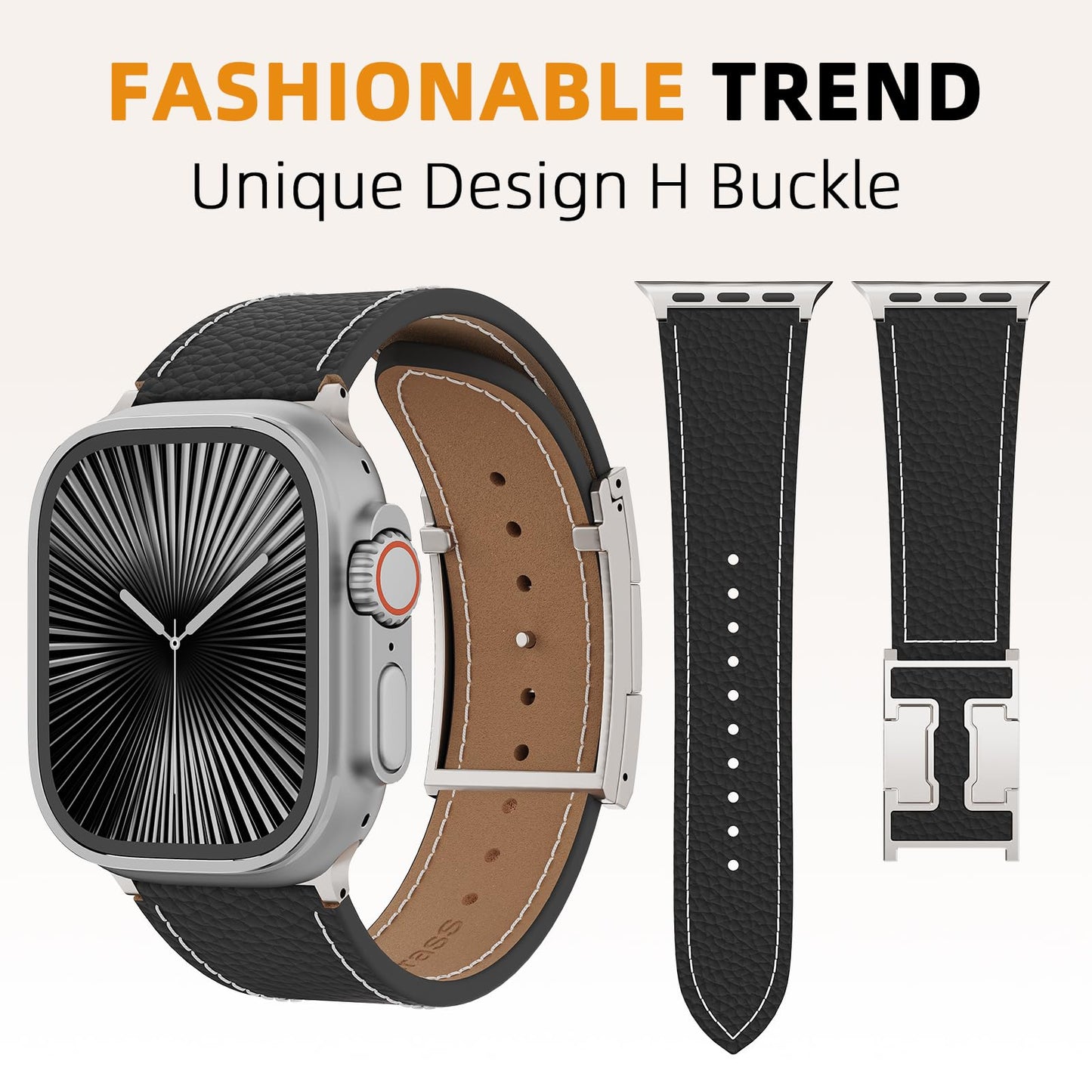 Genuine Leather Band Compatible with Apple Watch 49mm 46mm 45mm 44mm 42mm for Men,Leather Replacement Strap with Magnetic Buckle for iWatch Ultra 3/2/Ultra Series11 10 9 8 7 6 5 4 SE3/2/1