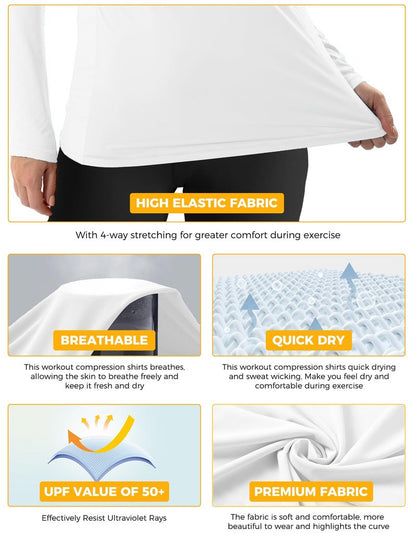 Rash Guard for Women UPF50+ Sun Shirt, Long Sleeve UV Protection Shirts Women Quick Dry Workout Shirts Hiking Swimming Tops (US, Alpha, XX-Large, Regular, Regular, White)