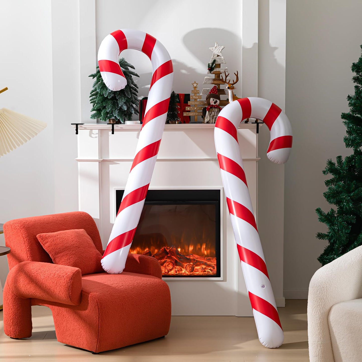 Leyndo 6 Pcs 5.5 ft Christmas in July Candy Cane Summer Christmas Candy Cane Inflatable Pool Noodles Jumbo Floats Swim Floating Noodles for Indoor Outdoor Swimming Pool (Red and White)