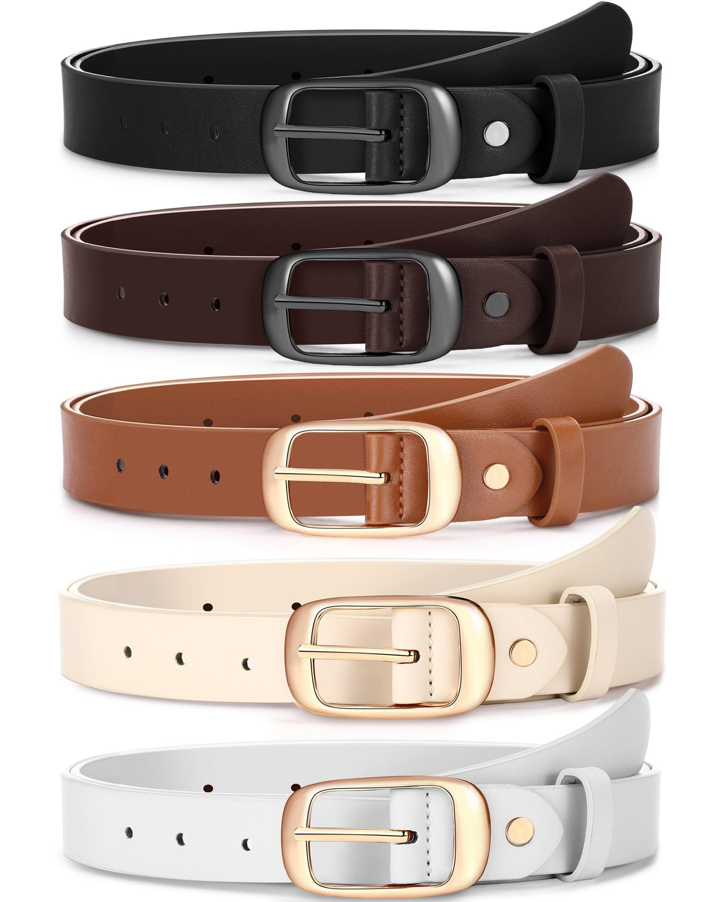 SATINIOR 5 Pack Women Leather Belts for Jeans Ladies Waist Belt Women's Belt with Pin Buckle for Pants Dress(S: Fit Waist 25-30 Inches)