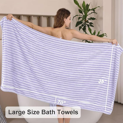 Oliven 8 Pcs Purple Cabana Stripe Large Bath Sheet Set Oversized Bath Towel-2