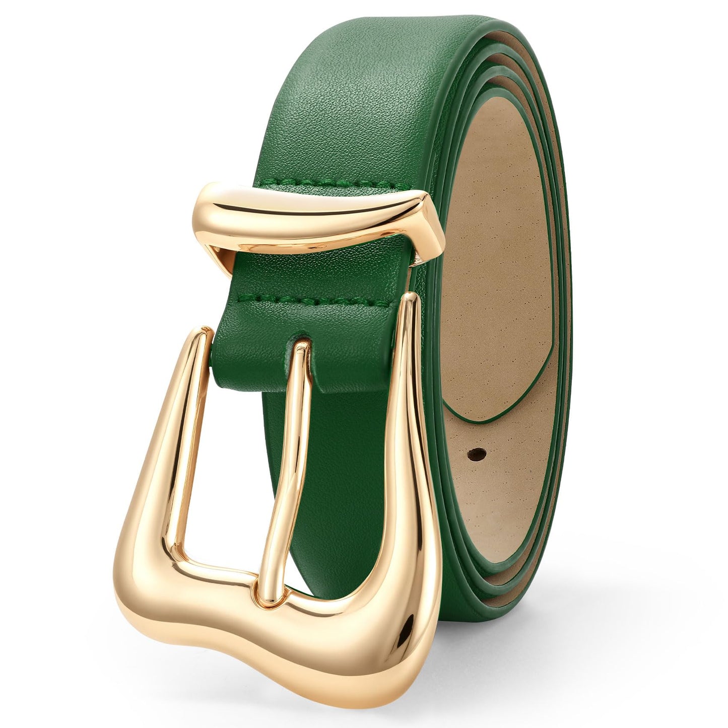 TRIWORKS Women's Belts for Jeans Pants Gold Buckle Fashion Waist Belts for Ladies Leather Belts