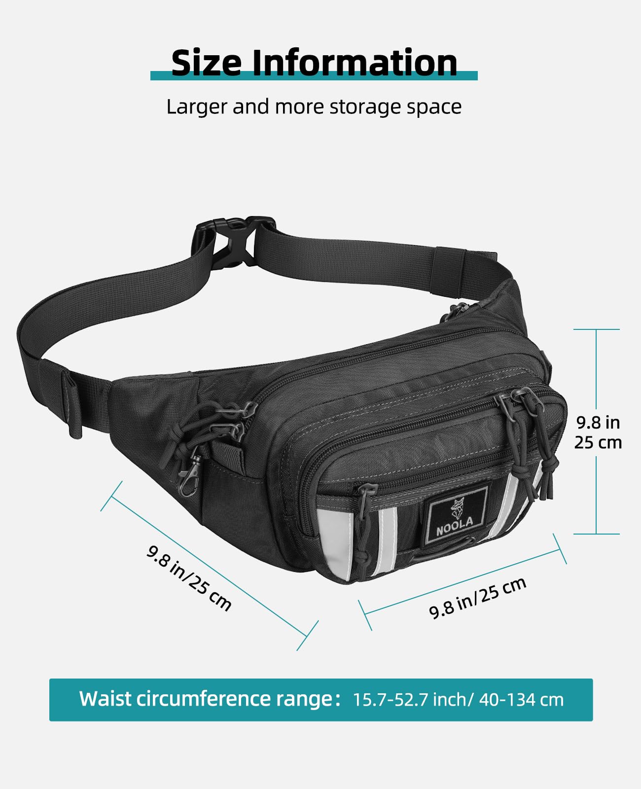 NOOLA Large Fanny Pack for Men Women, 4-Pocket Crossbody Waist Bag with RFID Blocking & Adjustable Strap, Hip Pack for Travel Cycling Hiking (Black)