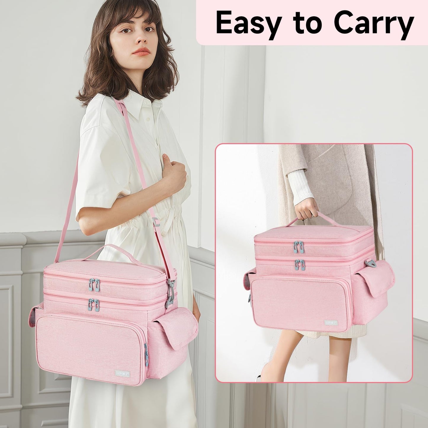 LEFOR·Z Large Sewing Supplies Organizer Storage Bag,Double-Layer Protable Travel Sewing Basket for Sew Accessories & Tools,Pink(Bag Only)