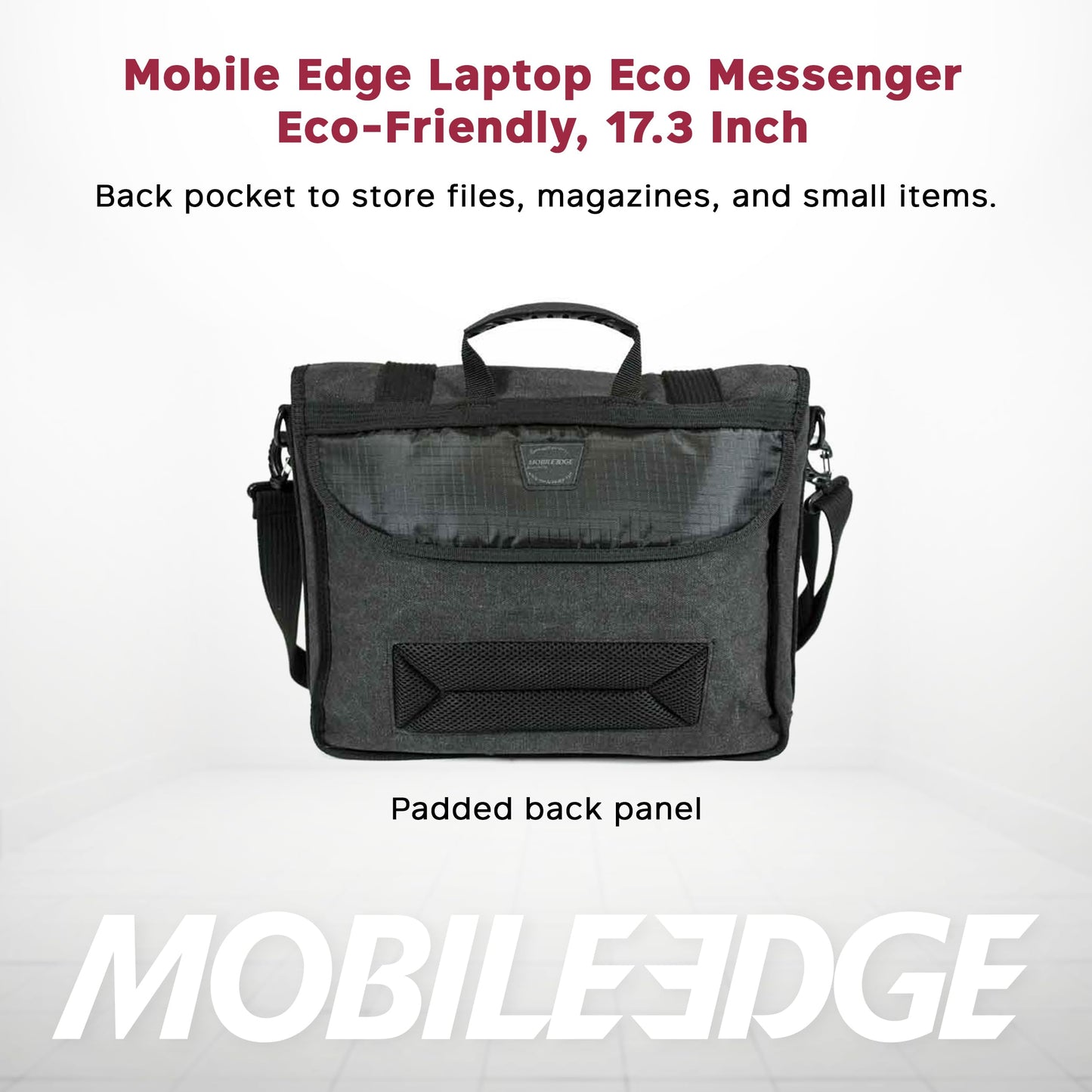 Mobile Edge ECO Laptop Messenger Bag for Men and Women, Fits Up To 17.3 Inch Laptops, Travel Work Computer Bag, Cotton Canvas, Padded Pockets, Black