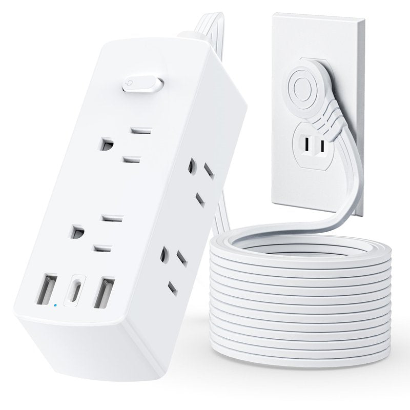 2 Prong Flat Plug Power Strip, Olcorife 2 Prong to 3 Prong Outlet Adapter, 5 FT Flat Extension Cord with 6 Outlets 3 USB Ports(1 USB C), US to Japan Plug Adapter
