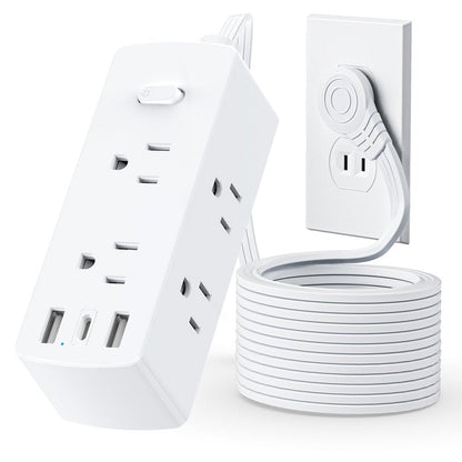 2 Prong Flat Plug Power Strip, Olcorife 2 Prong to 3 Prong Outlet Adapter, 5 FT Flat Extension Cord with 6 Outlets 3 USB Ports(1 USB C), US to Japan Plug Adapter