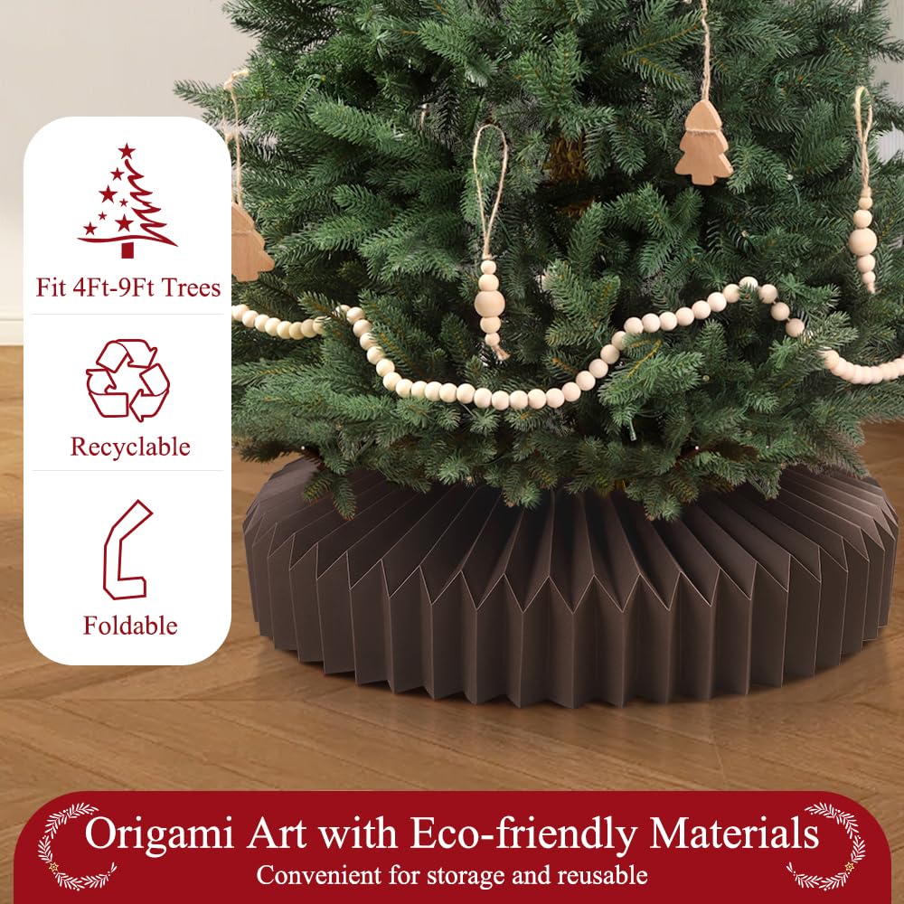 JOICEE Honeycomb Christmas Tree Collar,Foldable Paper Christmas Tree Ring Modern Tree Base Cover Basket Skirt Collars for Artificial Trees Christmas Holiday Home Decoration (Brown)