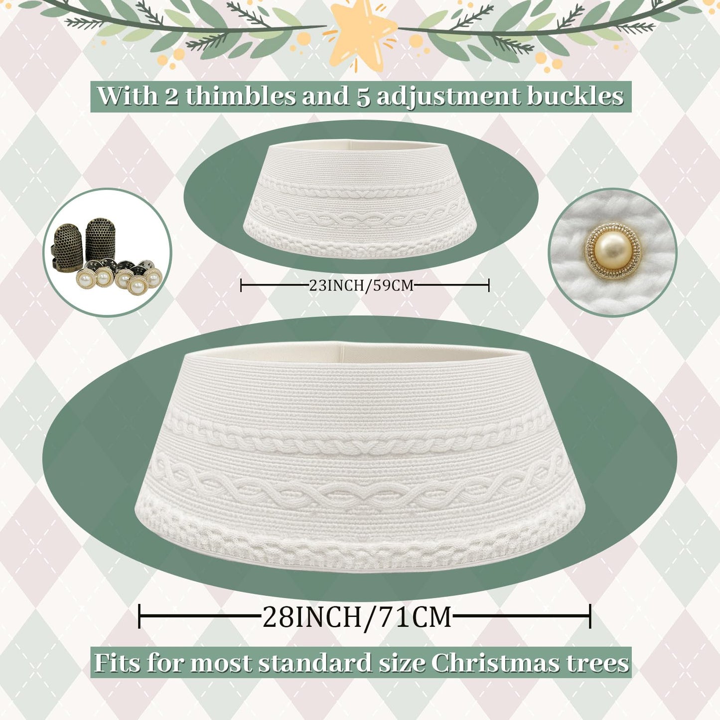 OurWarm 28 inch Christmas Tree Collar, Knit Cream White Christmas Tree Collars for Artificial Trees, Adjustable Tree Skirt Collar Base for 6ft 7.5ft 9ft Trees Holiday Home Indoor Xmas Tree Decoration