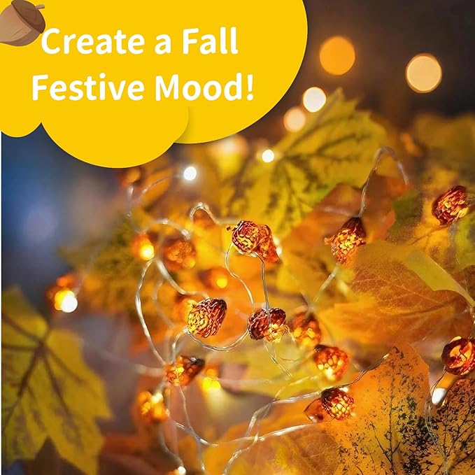 Thanksgiving Lights Fall Decorations Acorn Lights 30 LEDs 10ft Battery Powered, Fall Decor for Fireplace Farmhouse Autumn Tree Ornaments Home Decor